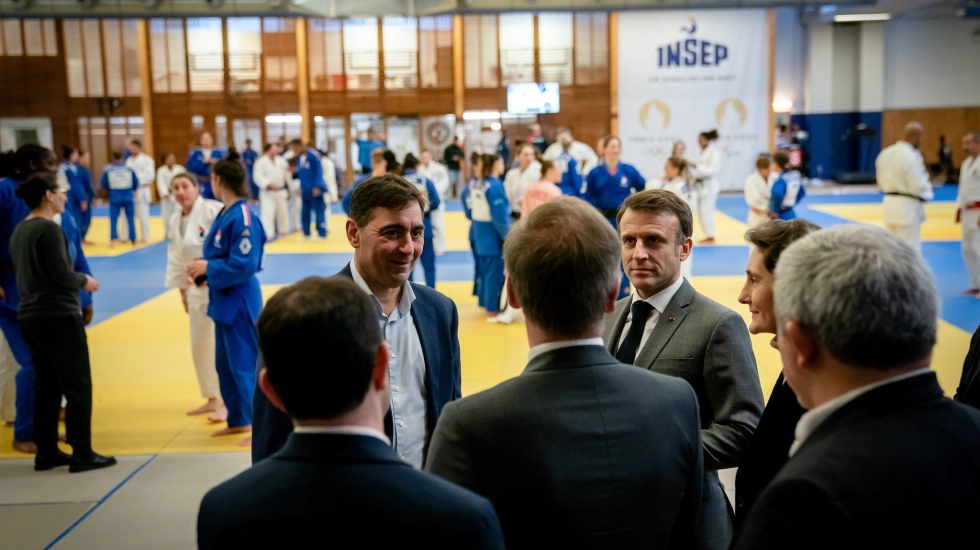 Visite d'Emmanuel Macron au Dojo de l'INSEP