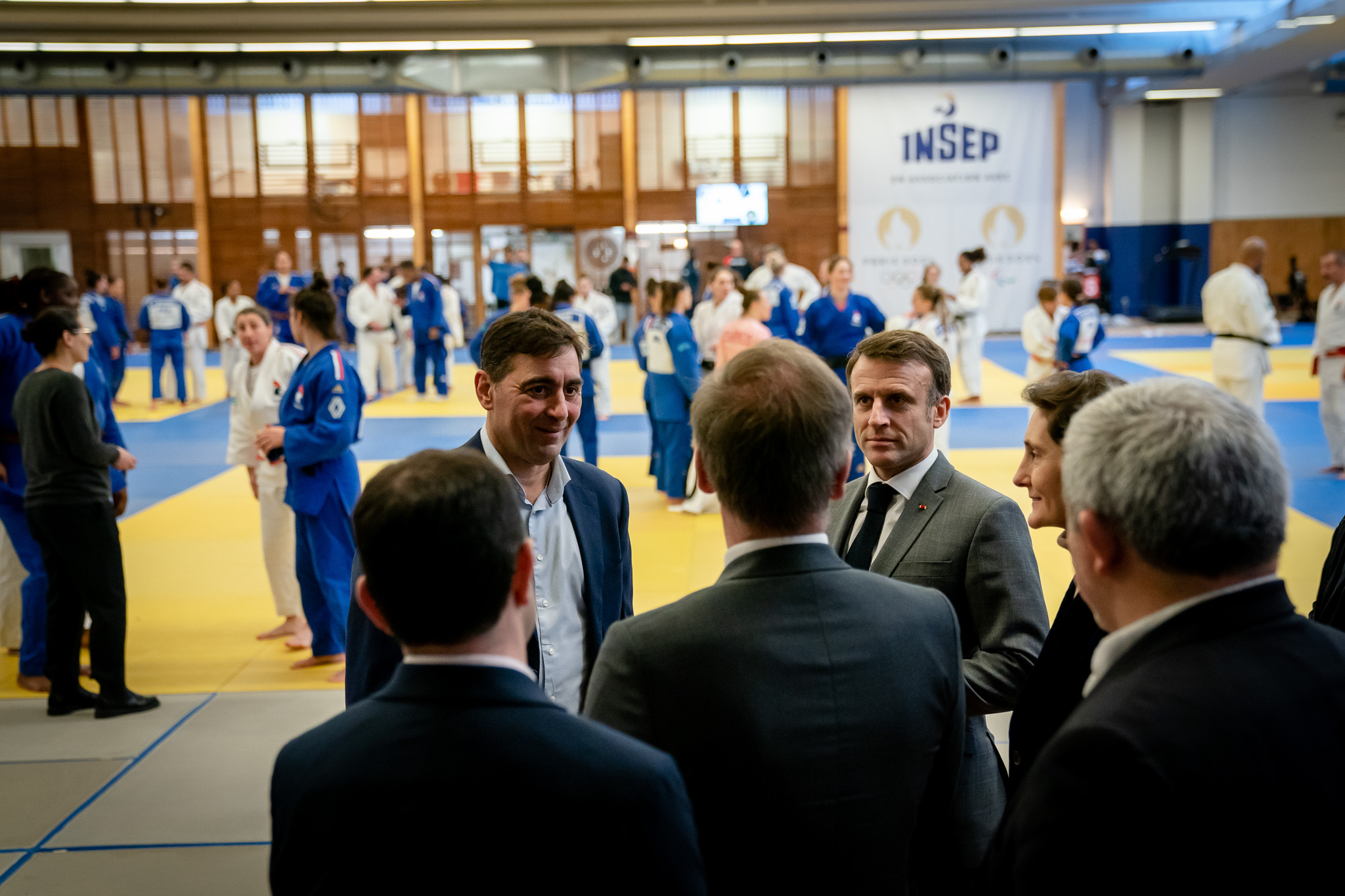 Photo Insep Visite d'Emmanuel Macron au Dojo de l'INSEP - France Judo