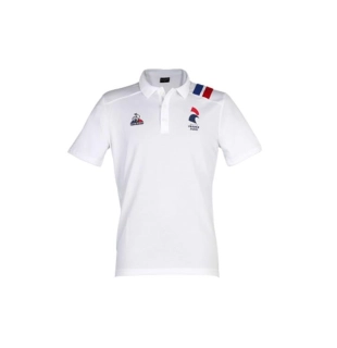 Polo bande tricolore blanc Le Coq Sportif
