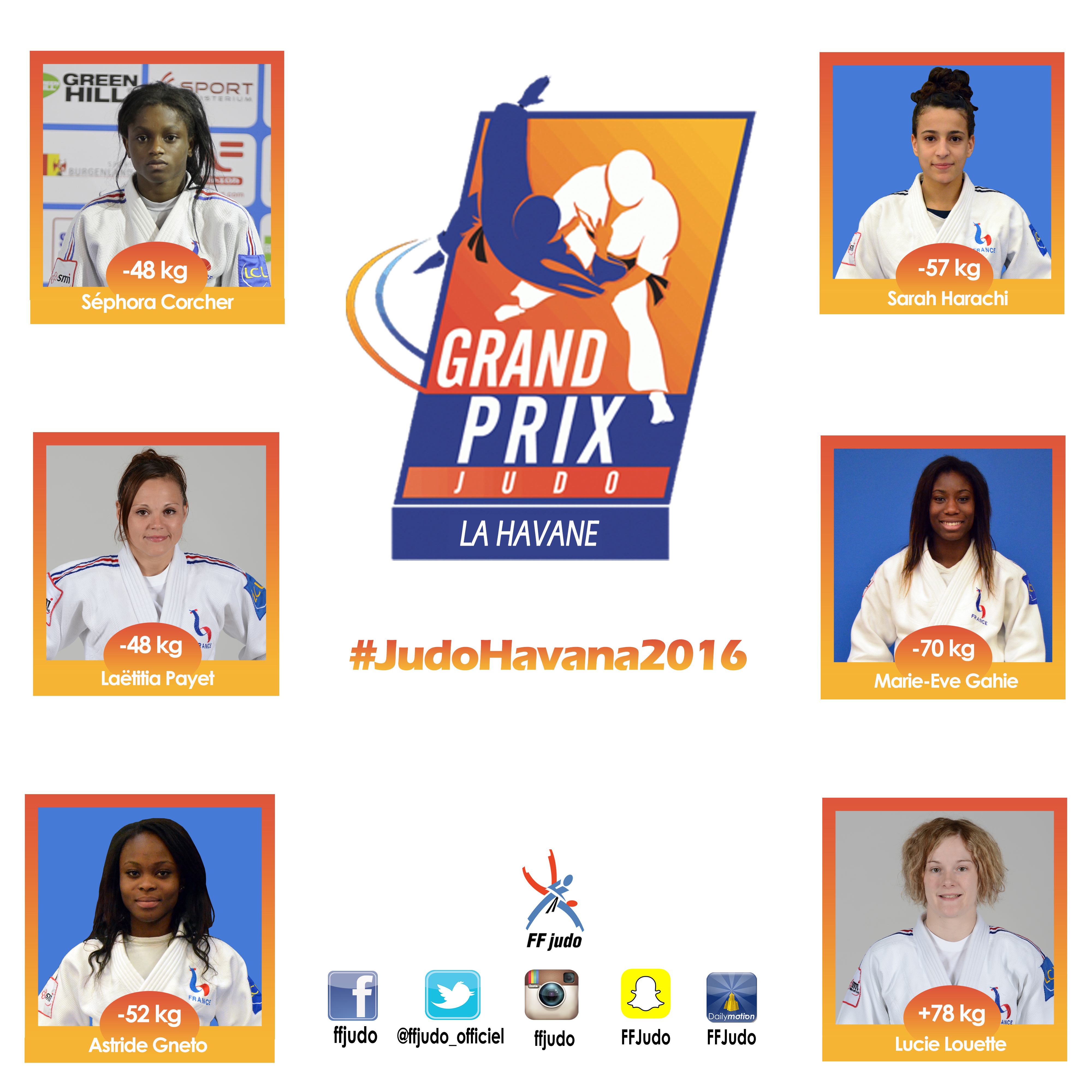 La sélection de l'équipe de France de judo Féminine pour le Grand Prix de Cuba 2016
